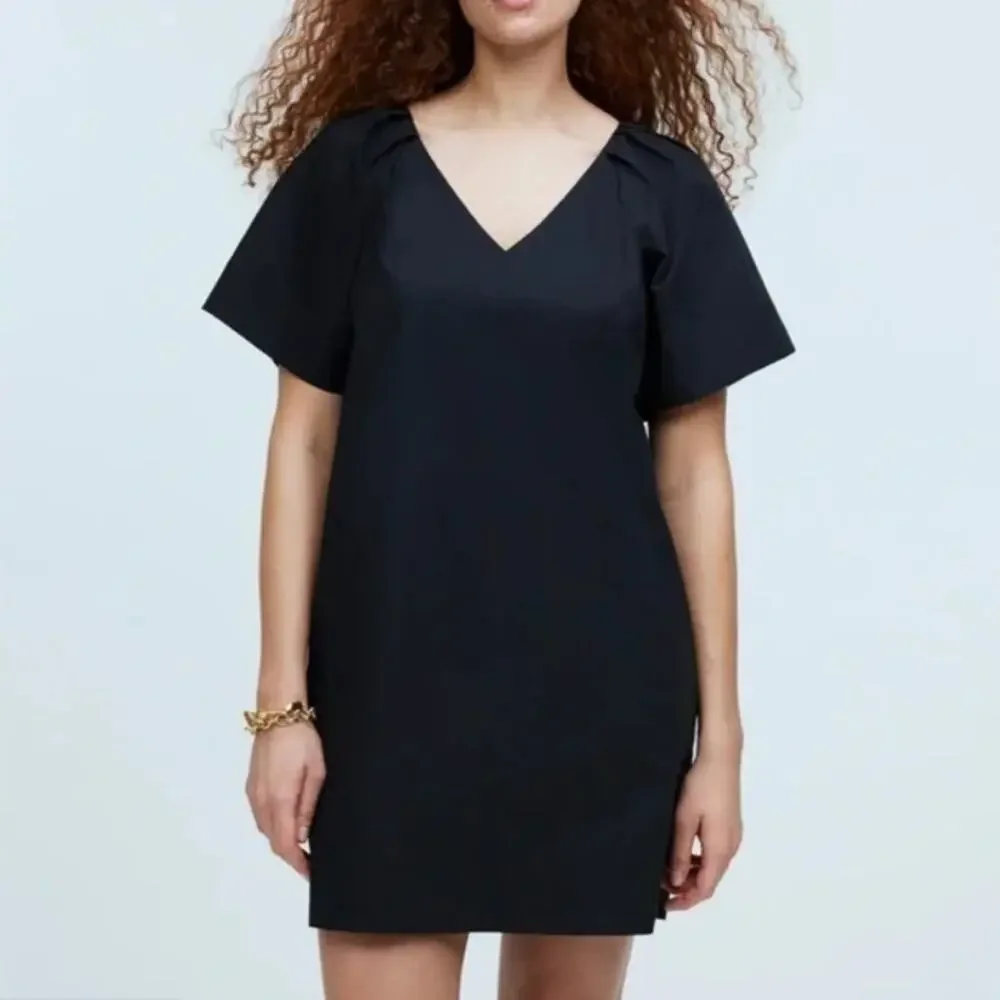 Madewell V-Neck Mini Shirtdress Black Cotton Women's‎ XS Boho Chic Casual Summer
